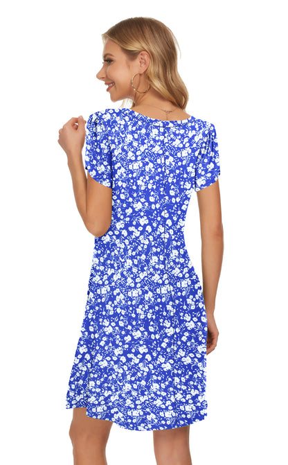 AUSELILY T Shirt Crewneck Petal Sleeve Swing Vacation Dress with Pockets