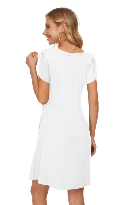 AUSELILY T Shirt Crewneck Petal Sleeve Swing Vacation Dress with Pockets