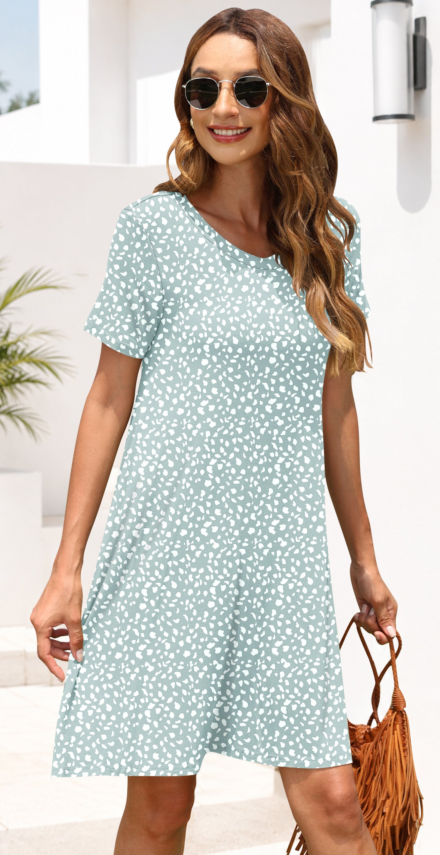 AUSELILY Women's Casual Plain Simple T-Shirt Dress