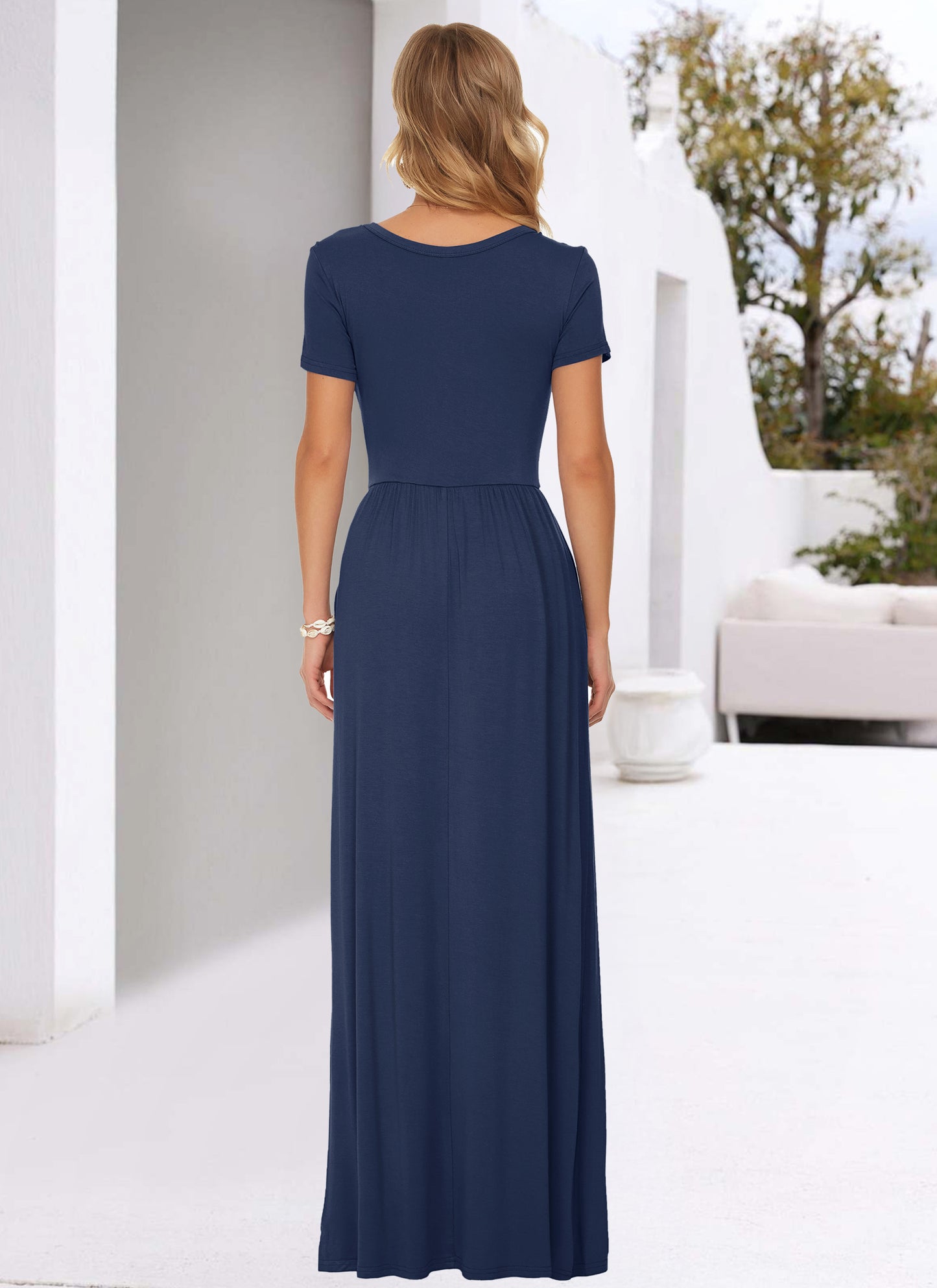 AUSELILY Women's Classic Short Sleeve Loose Plain Casual Long Maxi Dresses