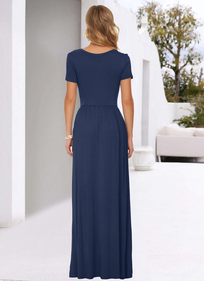 AUSELILY Women's Classic Short Sleeve Loose Plain Casual Long Maxi Dresses