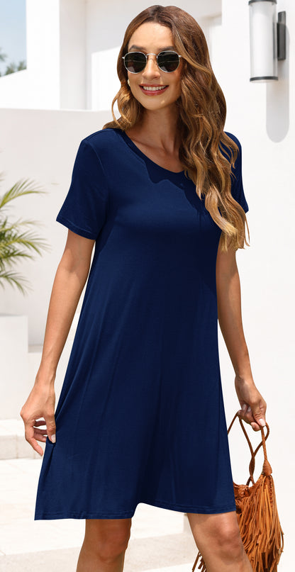 AUSELILY Women's Casual Plain Simple T-Shirt Dress