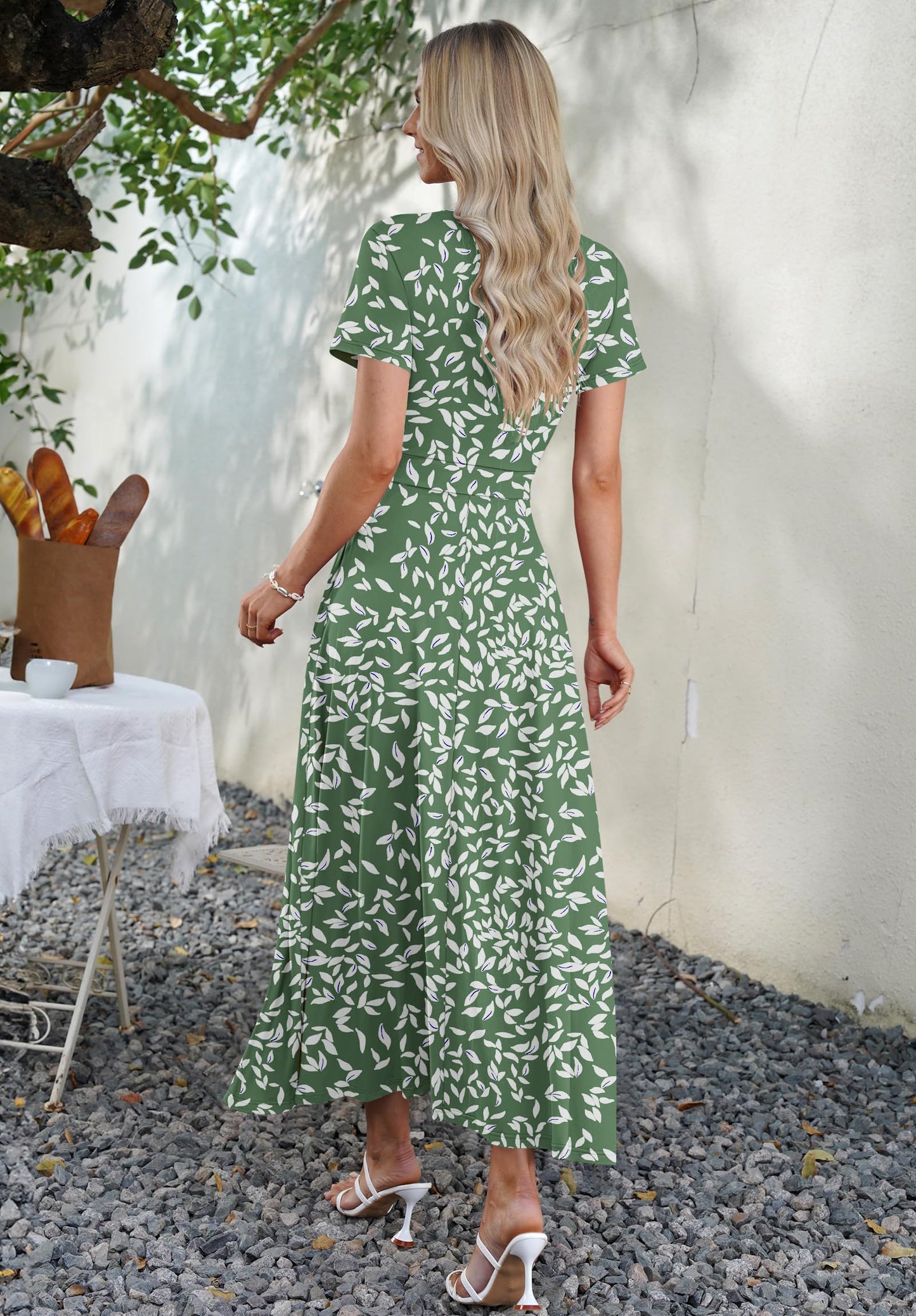 AUSELILY Maxi Dresses for Women Ankle Length Floral Print Beach Long Flowy Dress with Pockets