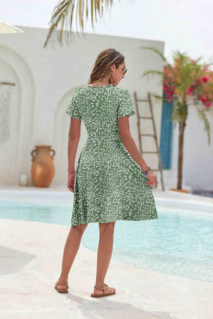 AUSELILY Womens Short Sleeve V Neck Floral Sundress with Pockets