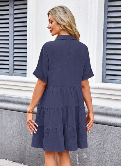 AUSELILY Women's Summer Babydoll Short Sleeve Sundress Button Down Dresses with Pockets