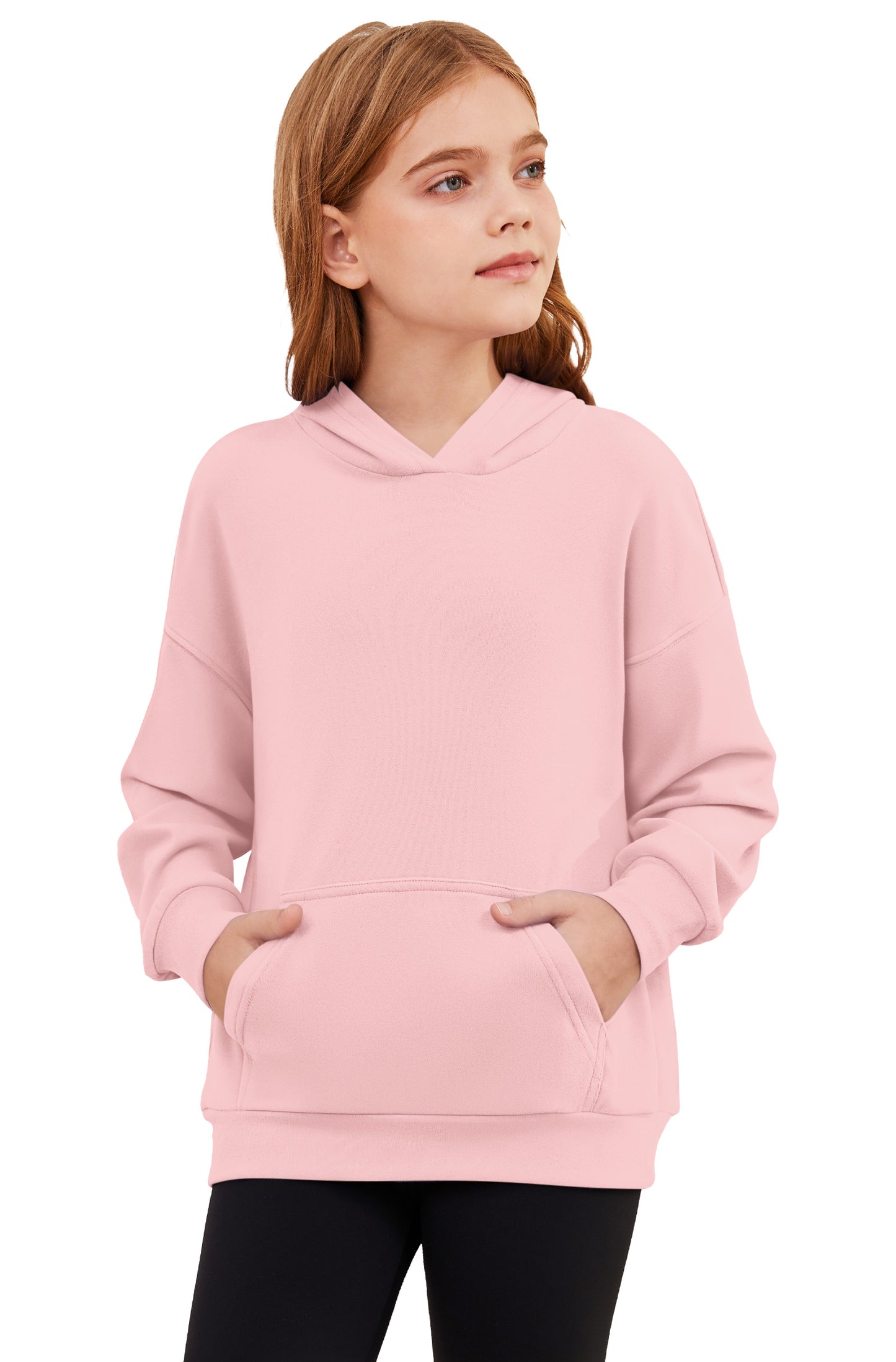 AUSELILY girls light pink fleece pullover hoodie with kangaroo pocket