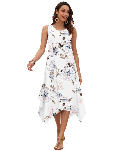 AUSELILY Women's Casual Sleeveless Sundress Asymmetrical Hem Midi Tank Beach Dress