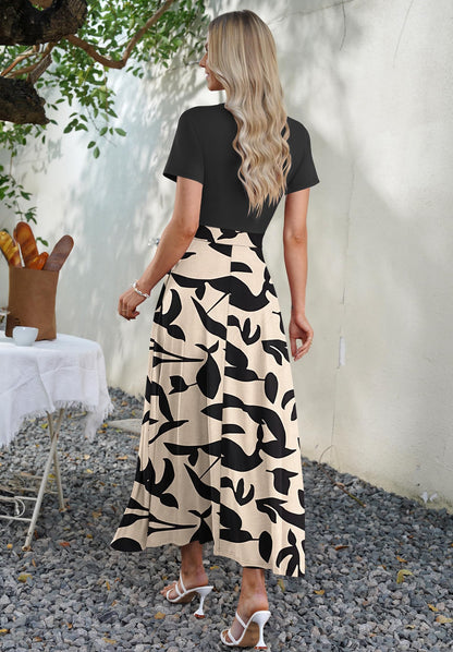 AUSELILY Maxi Dresses for Women Ankle Length Floral Print Beach Long Flowy Dress with Pockets