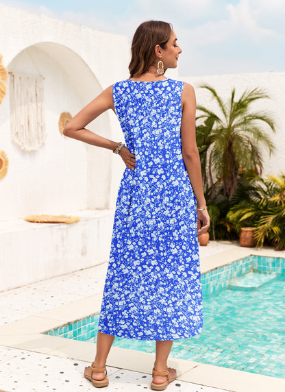 AUSELILY Women's Sleeveless Button Down Summer Maxi Dress