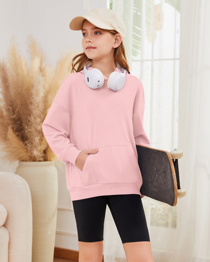 AUSELILY girls light pink fleece pullover hoodie with kangaroo pocket