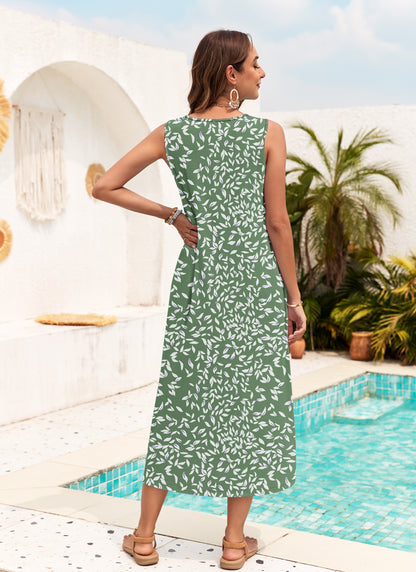 AUSELILY Women's Sleeveless Button Down Summer Maxi Dress