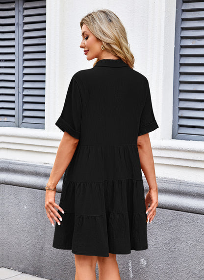 AUSELILY Women's Summer Babydoll Short Sleeve Sundress Button Down Dresses with Pockets