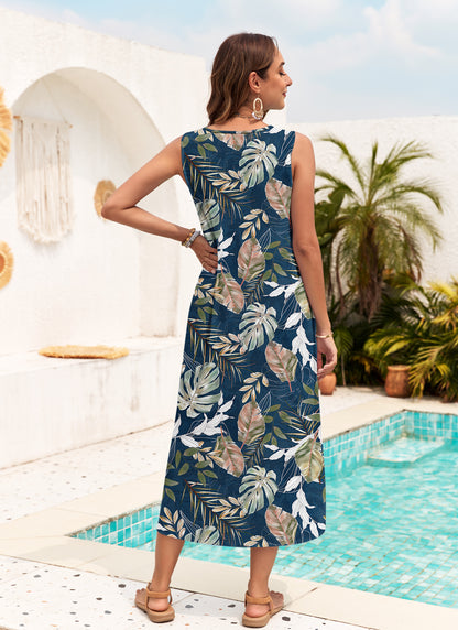 AUSELILY Women's Sleeveless Button Down Summer Maxi Dress