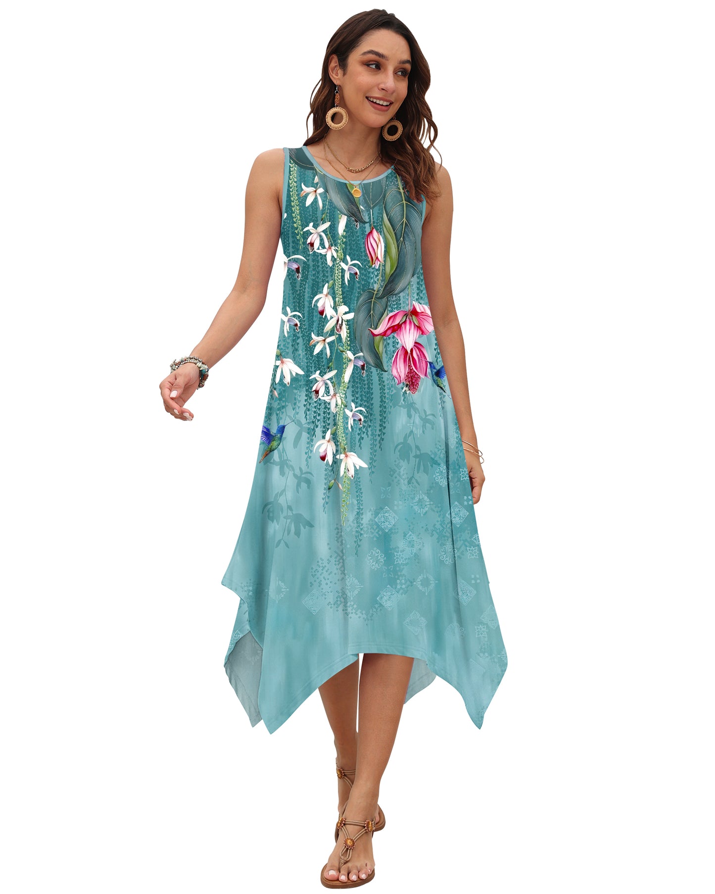 AUSELILY Women's Casual Sleeveless Sundress Asymmetrical Hem Midi Tank Beach Dress