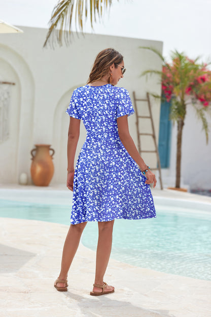 AUSELILY Womens Short Sleeve V Neck Floral Sundress with Pockets