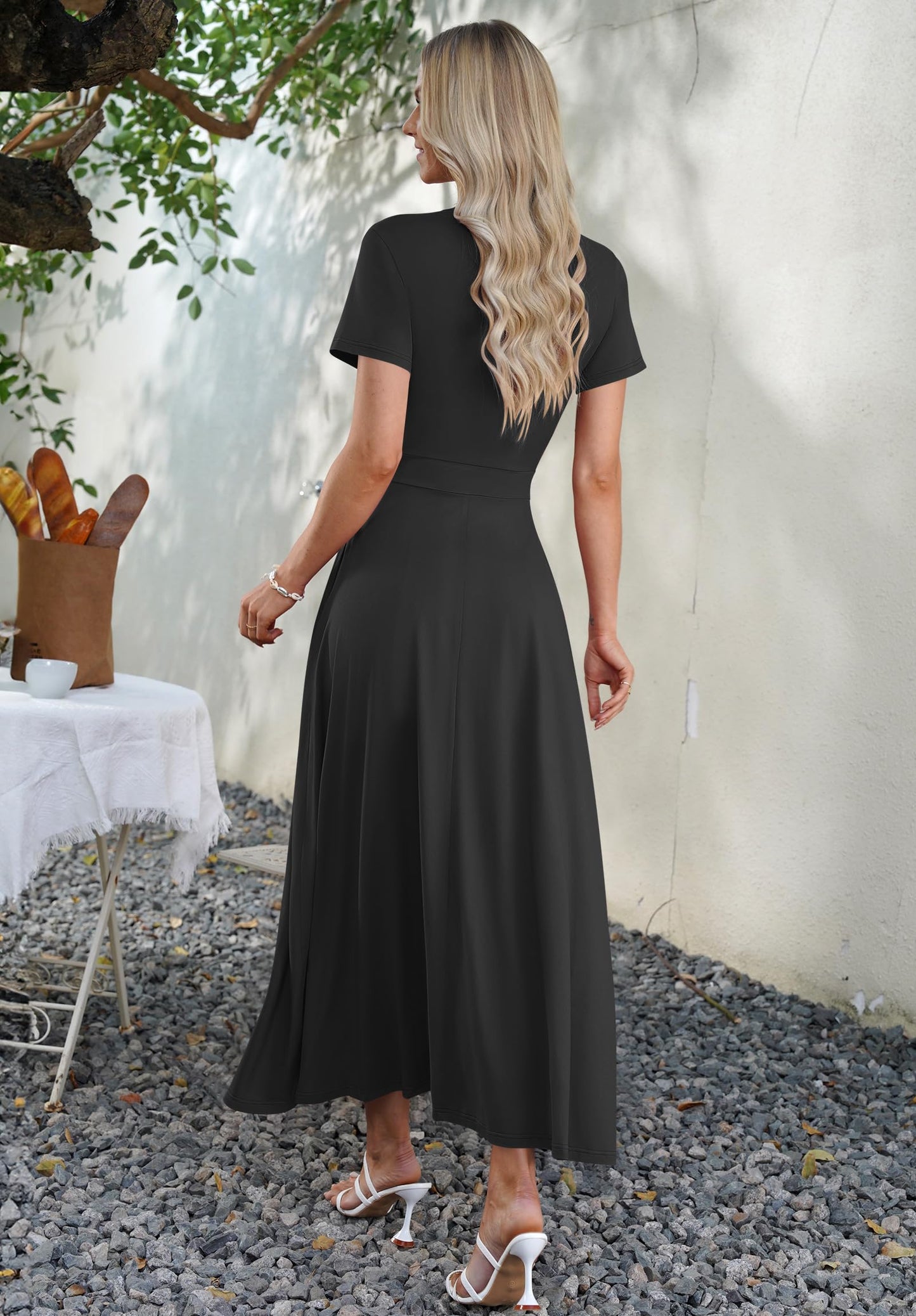 AUSELILY Maxi Dresses for Women Ankle Length Floral Print Beach Long Flowy Dress with Pockets