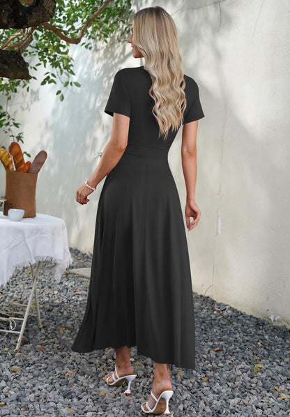 AUSELILY Maxi Dresses for Women Ankle Length Floral Print Beach Long Flowy Dress with Pockets