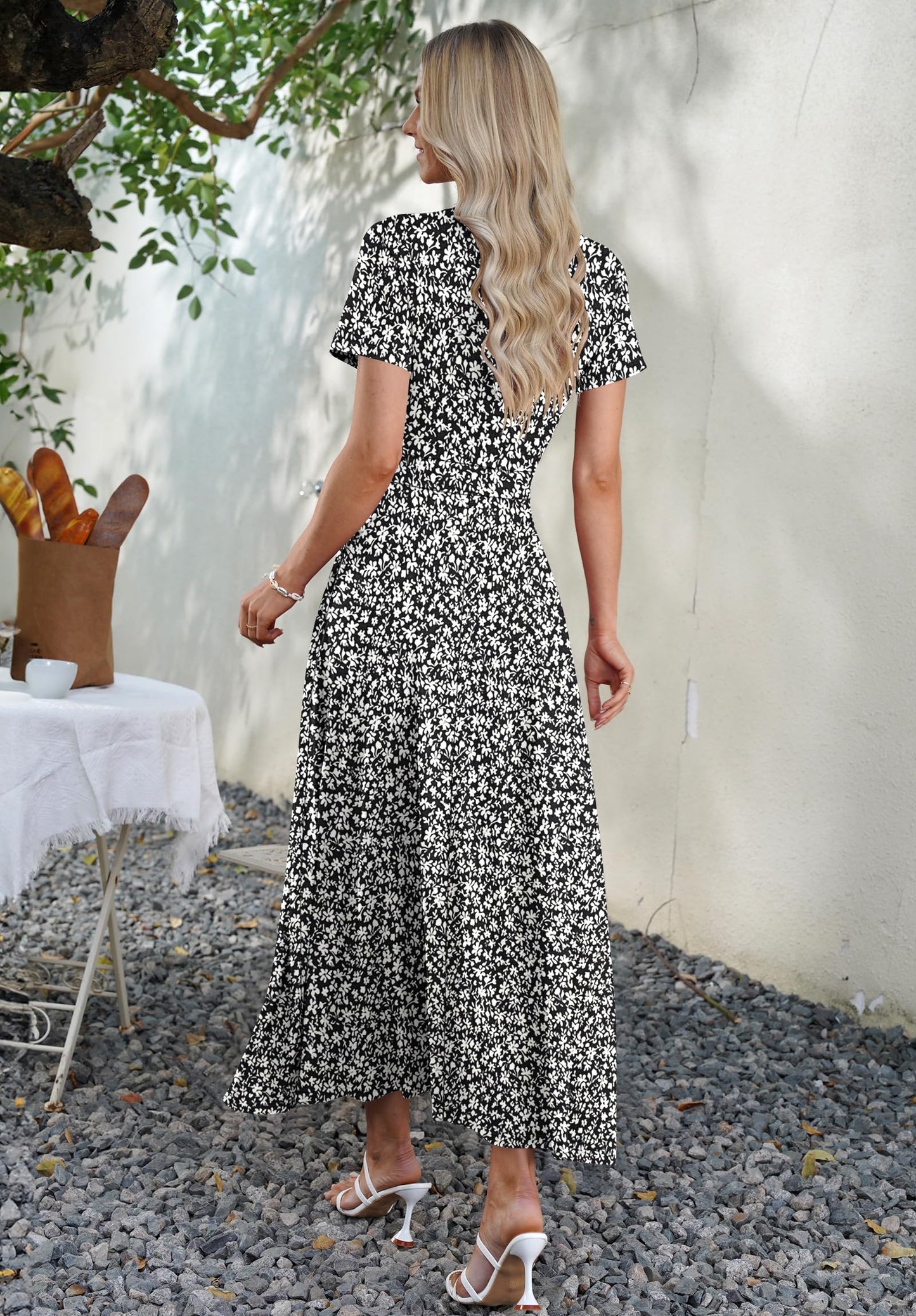 AUSELILY Maxi Dresses for Women Ankle Length Floral Print Beach Long Flowy Dress with Pockets
