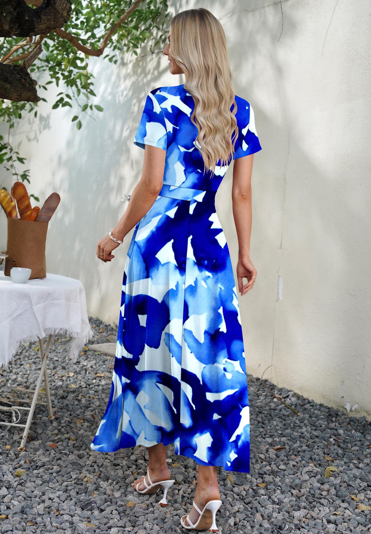 AUSELILY Maxi Dresses for Women Ankle Length Floral Print Beach Long Flowy Dress with Pockets