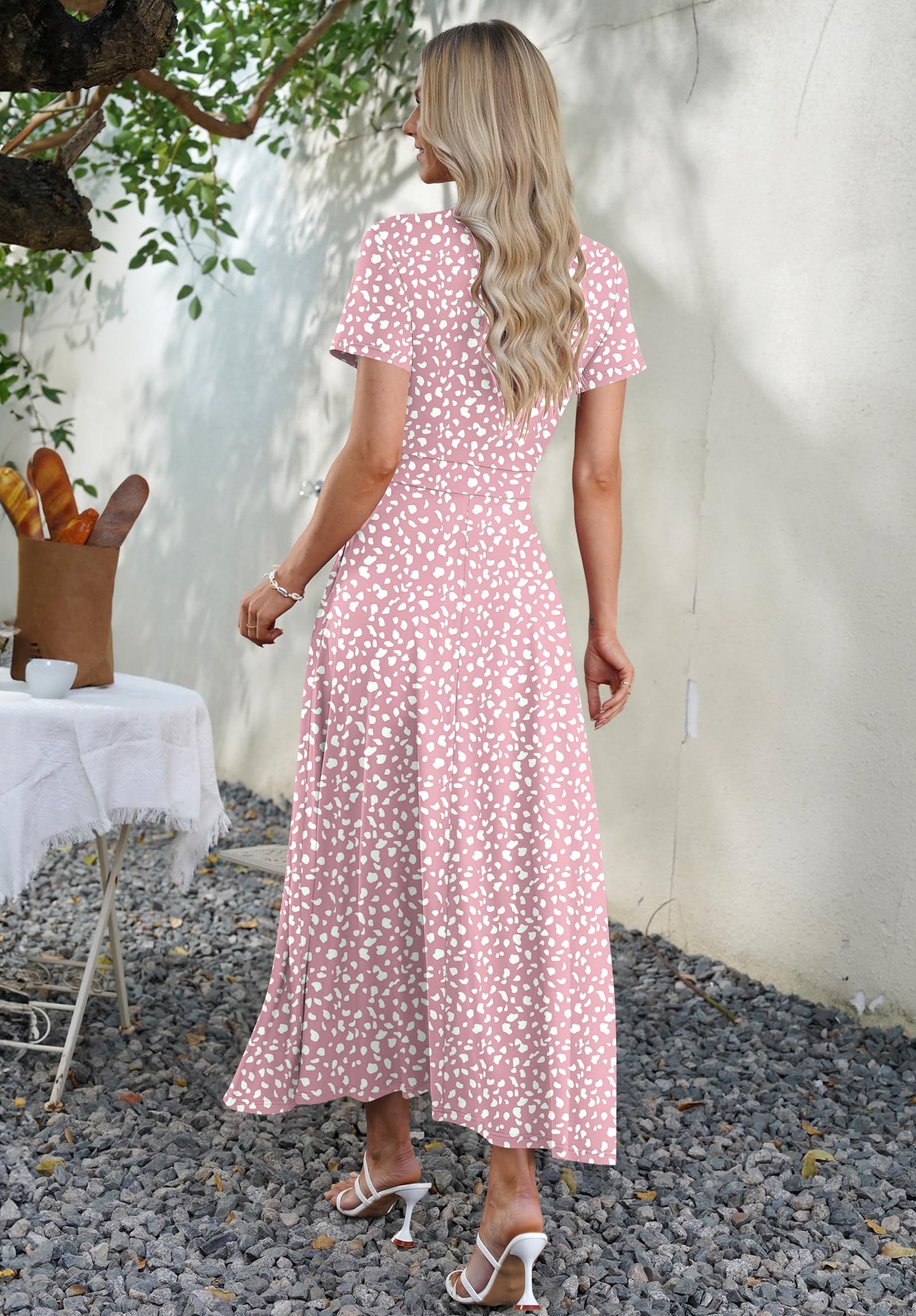 AUSELILY Maxi Dresses for Women Ankle Length Floral Print Beach Long Flowy Dress with Pockets