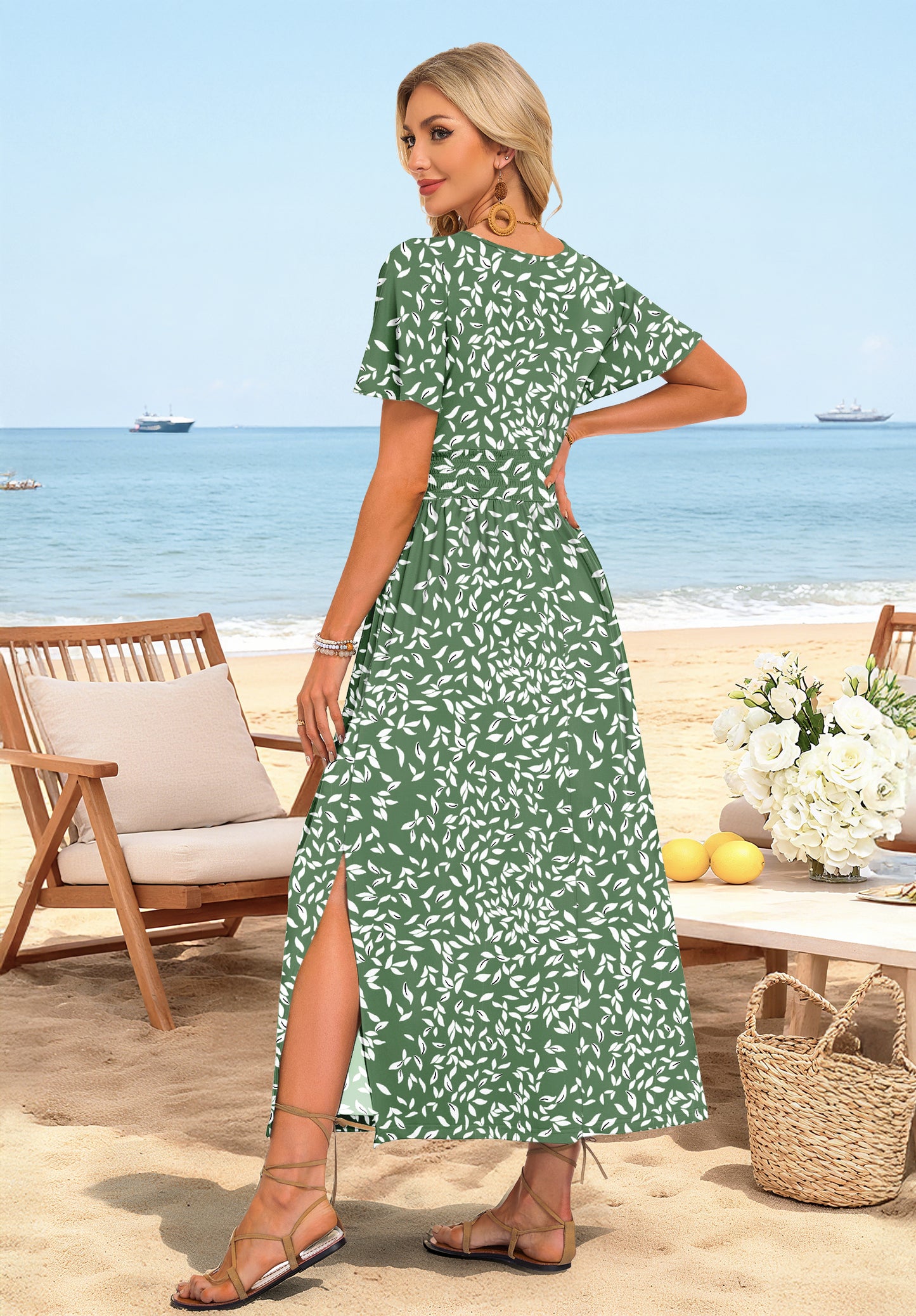 AUSELILY Beach Vacation Boho Slit Summer Dresses