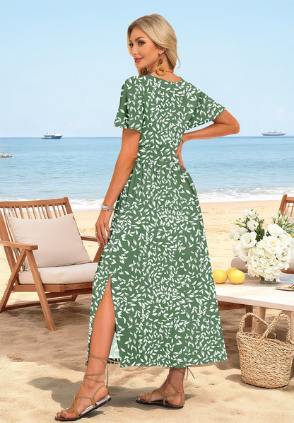 AUSELILY Beach Vacation Boho Slit Summer Dresses