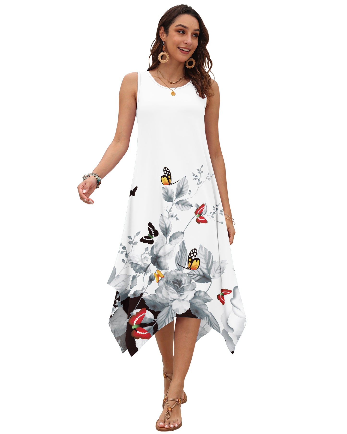 AUSELILY Women's Casual Sleeveless Sundress Asymmetrical Hem Midi Tank Beach Dress