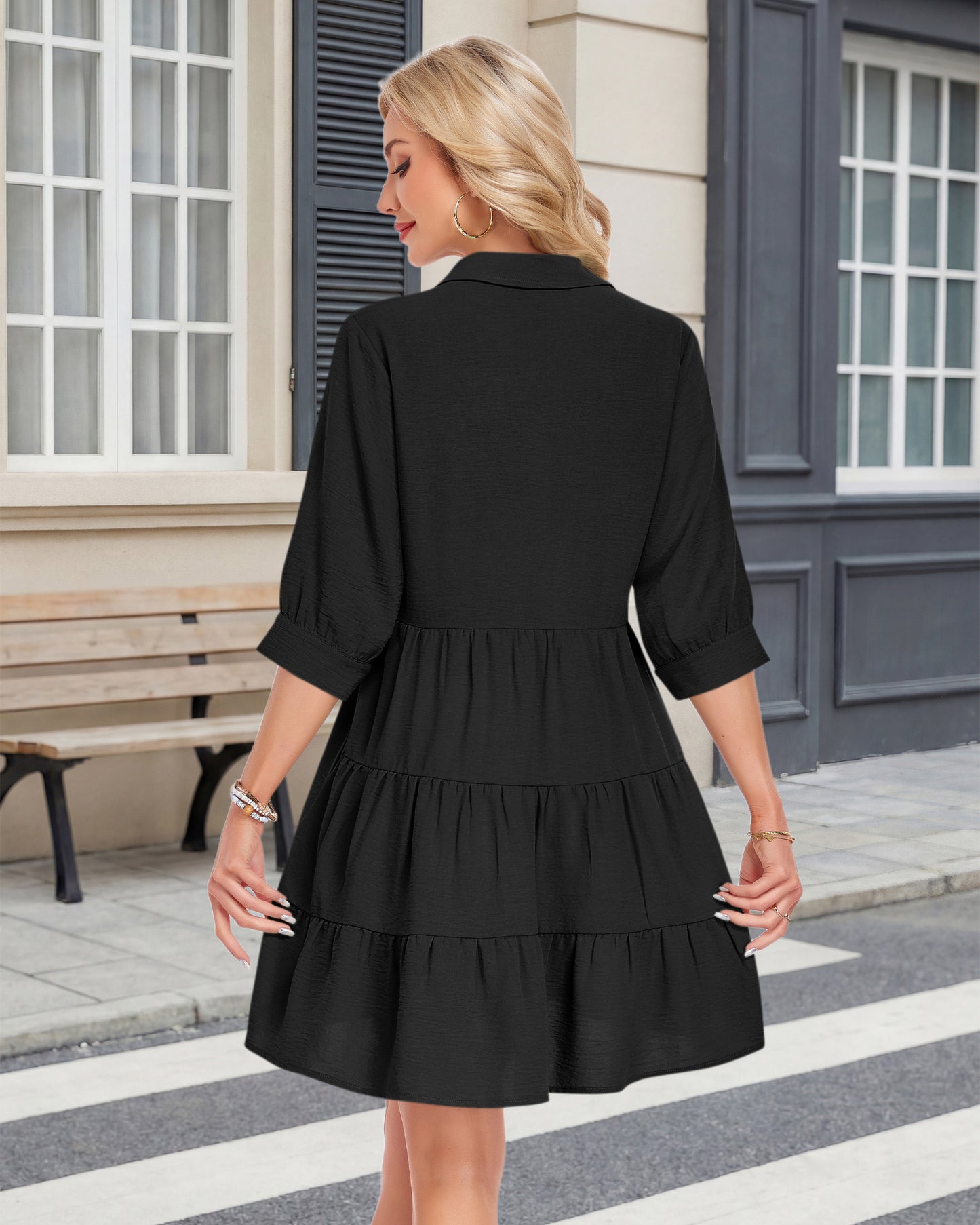 AUSELILY 3/4 Sleeve Summer Babydoll Button Down Dresses with Pockets