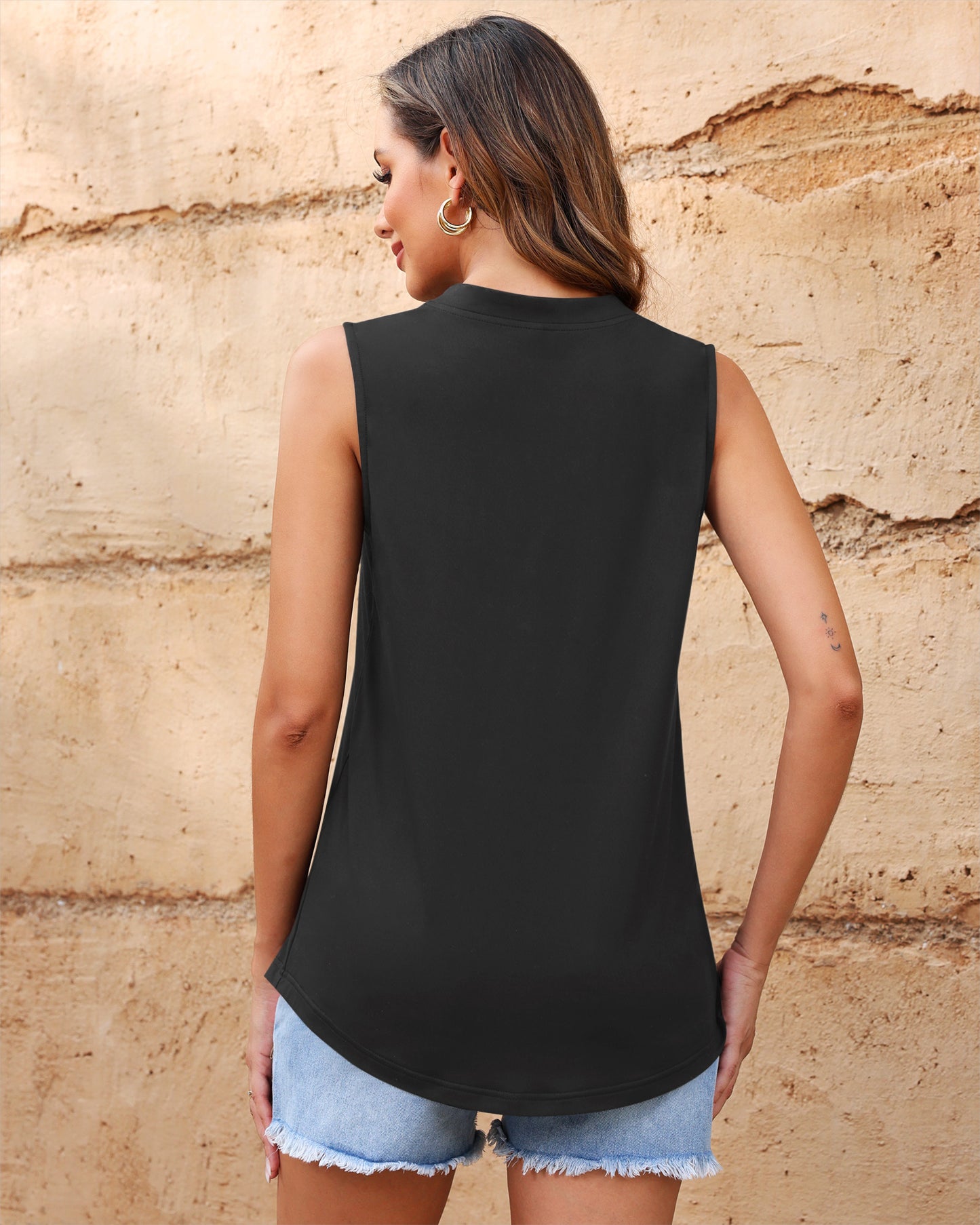 AUSELILY Womens  Summer Tank Tops Causal V Neck Pleated Shirts
