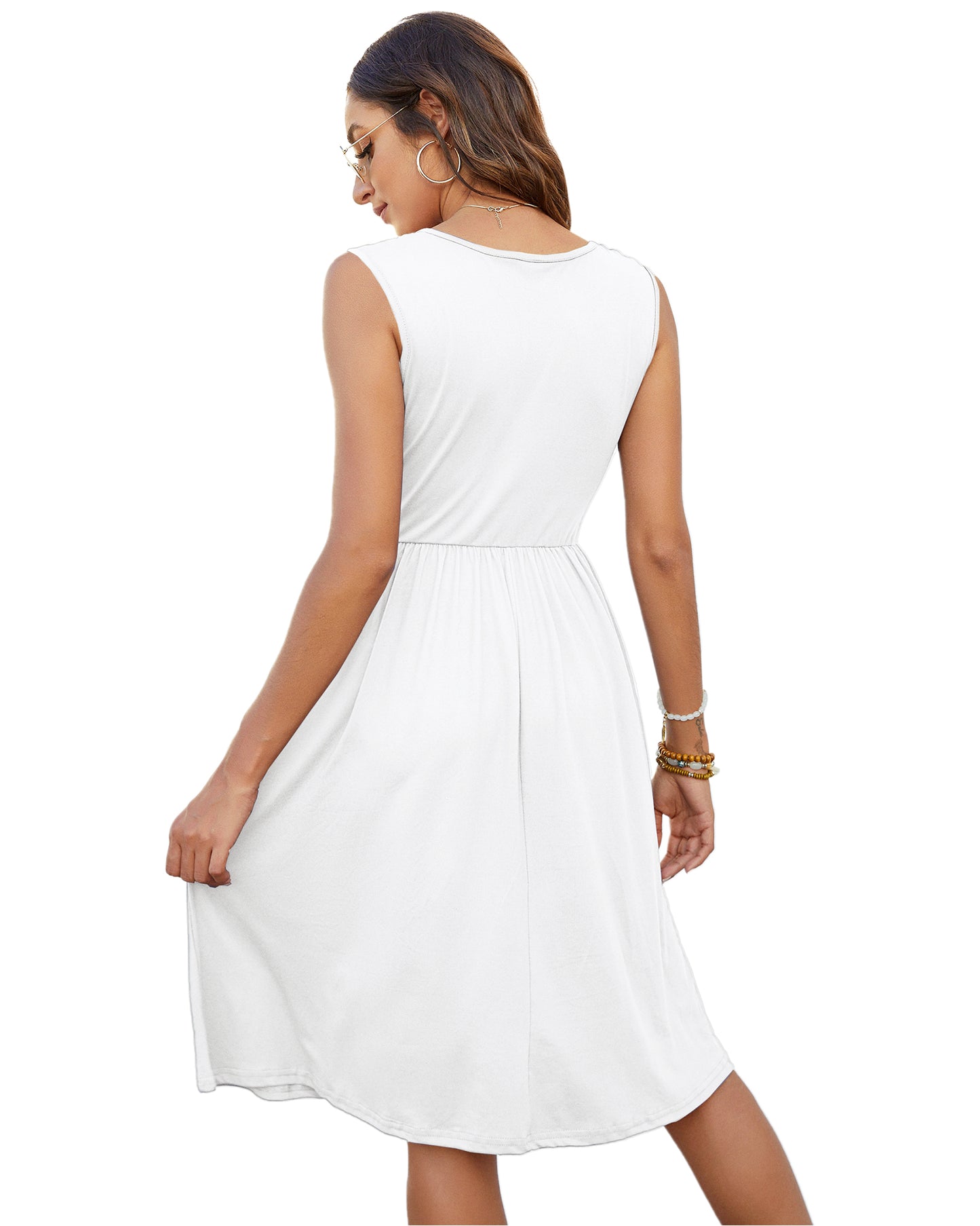 AUSELILY Women Swing Button Down Midi Dress with Pockets