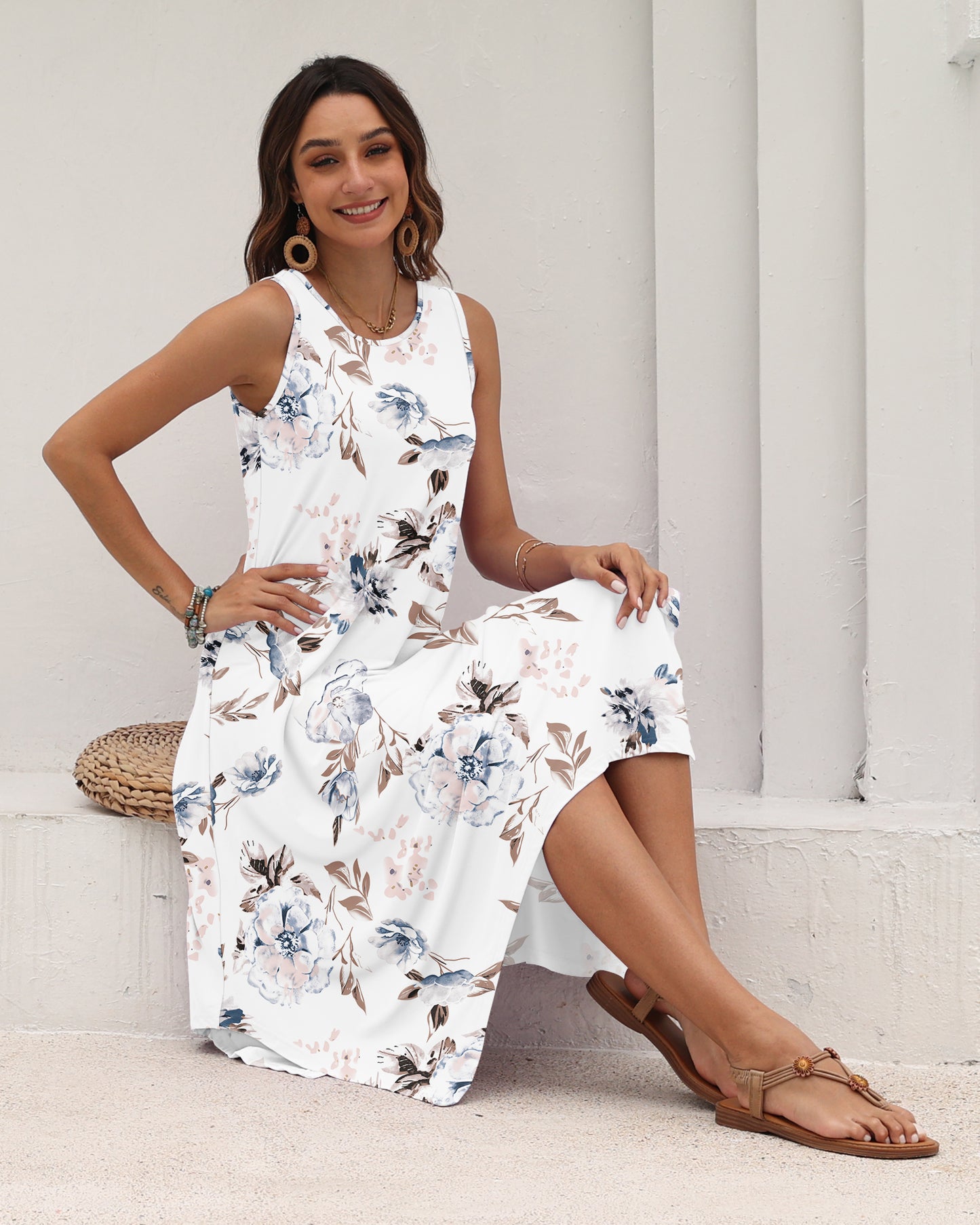 AUSELILY Women's Casual Sleeveless Sundress Asymmetrical Hem Midi Tank Beach Dress