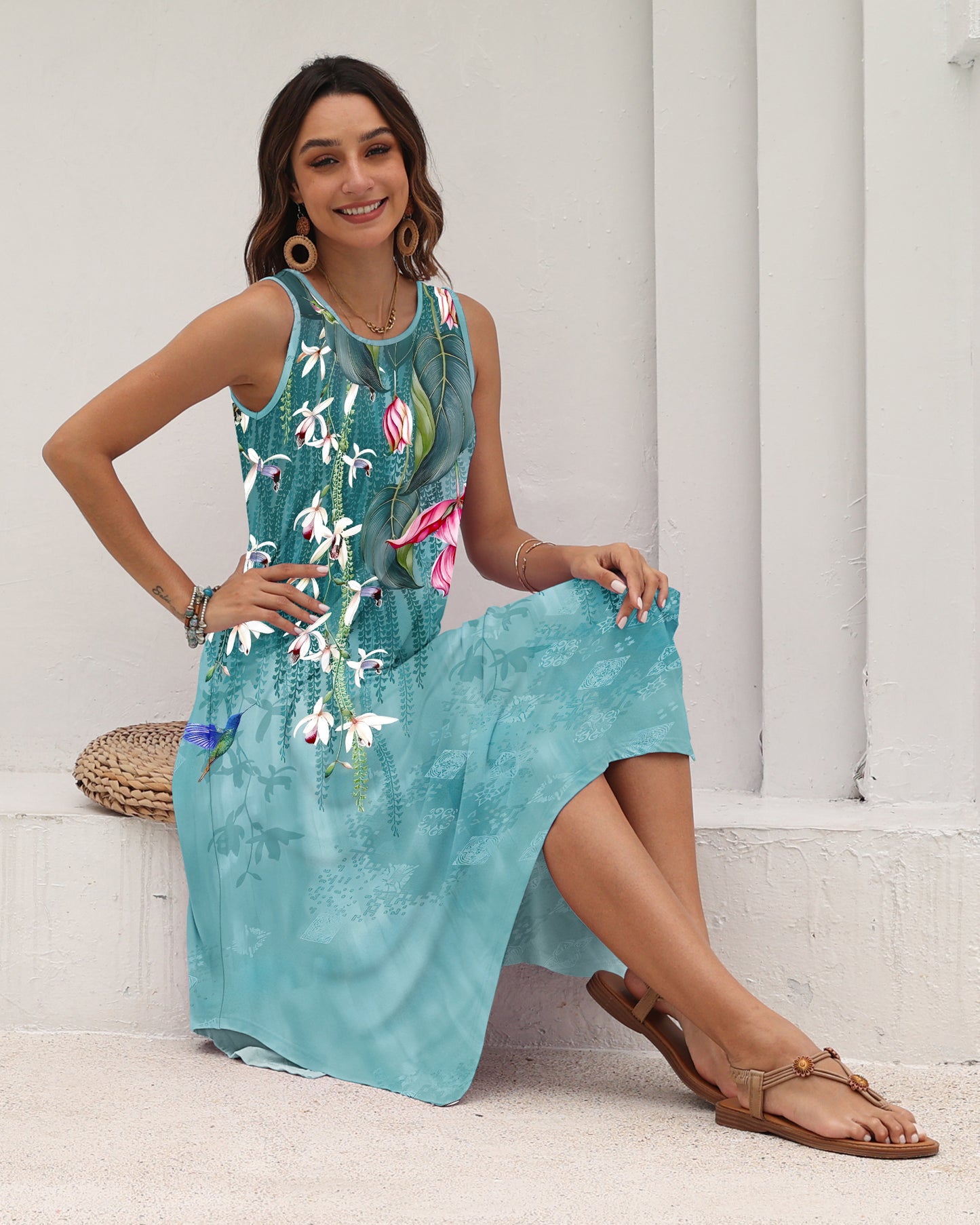 AUSELILY Women's Casual Sleeveless Sundress Asymmetrical Hem Midi Tank Beach Dress