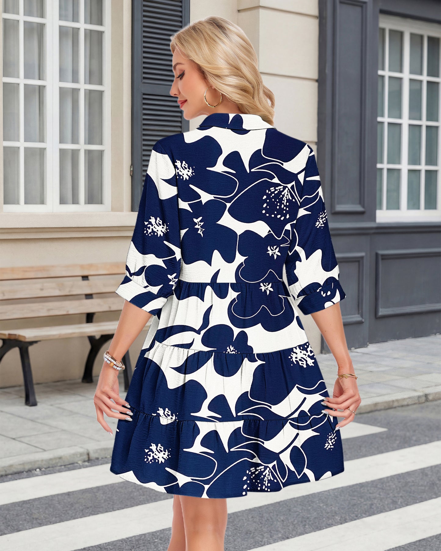 AUSELILY 3/4 Sleeve Summer Babydoll Button Down Dresses with Pockets