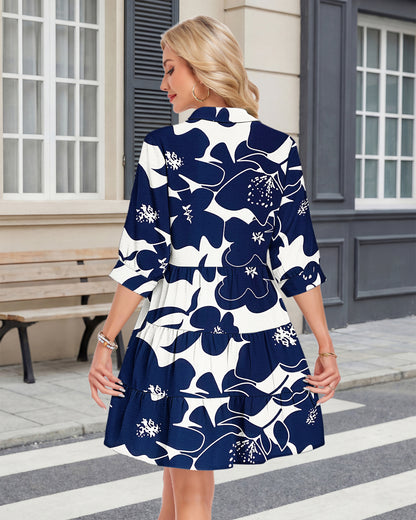 AUSELILY 3/4 Sleeve Summer Babydoll Button Down Dresses with Pockets
