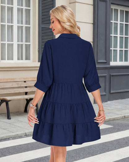 AUSELILY 3/4 Sleeve Summer Babydoll Button Down Dresses with Pockets