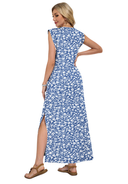 AUSELILY Straight-Cut Wrinkle-Free, Loose Split Sleeveless Vacation Dress with Pockets