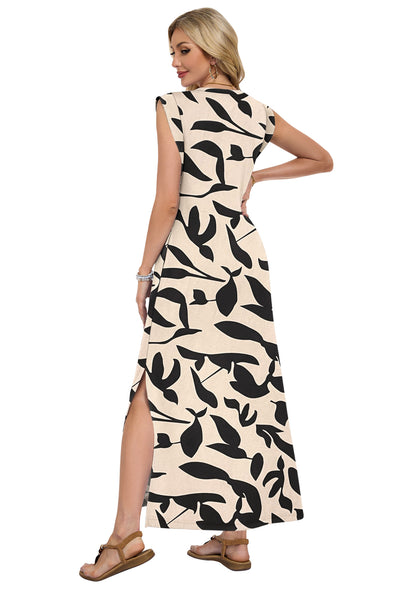 AUSELILY Straight-Cut Wrinkle-Free, Loose Split Sleeveless Vacation Dress with Pockets