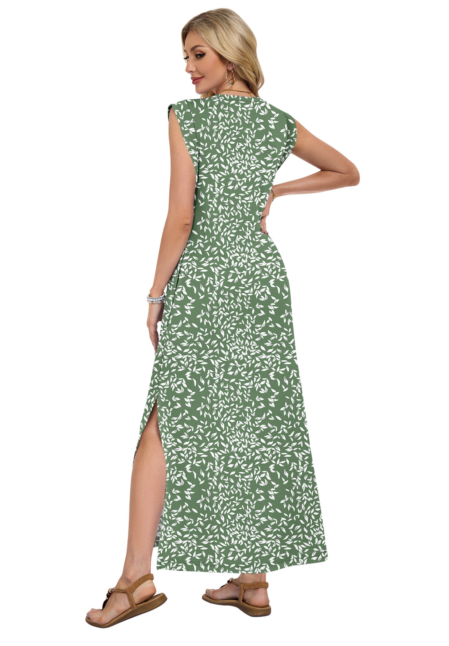 AUSELILY Straight-Cut Wrinkle-Free, Loose Split Sleeveless Vacation Dress with Pockets