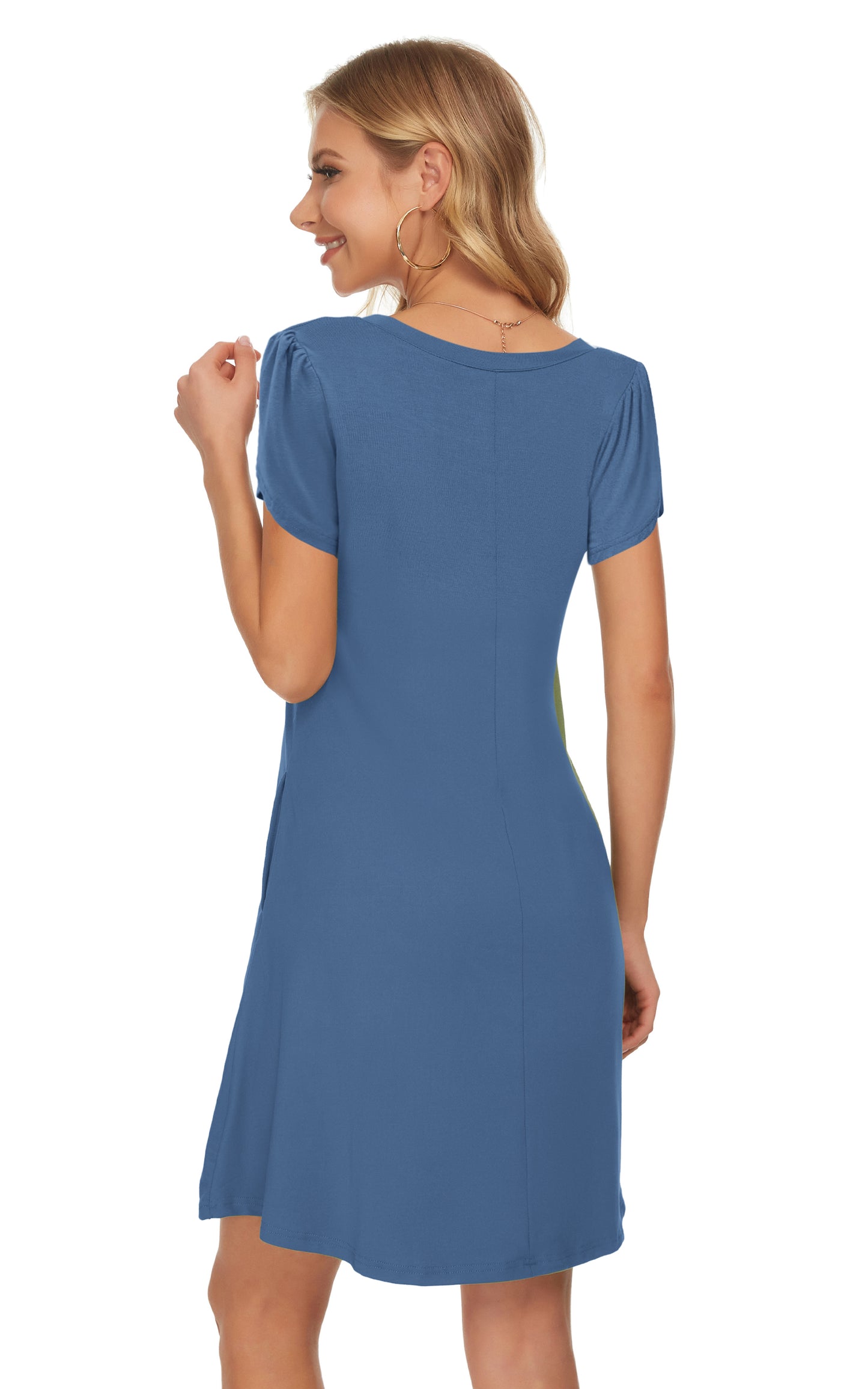 AUSELILY T Shirt Crewneck Petal Sleeve Swing Vacation Dress with Pockets